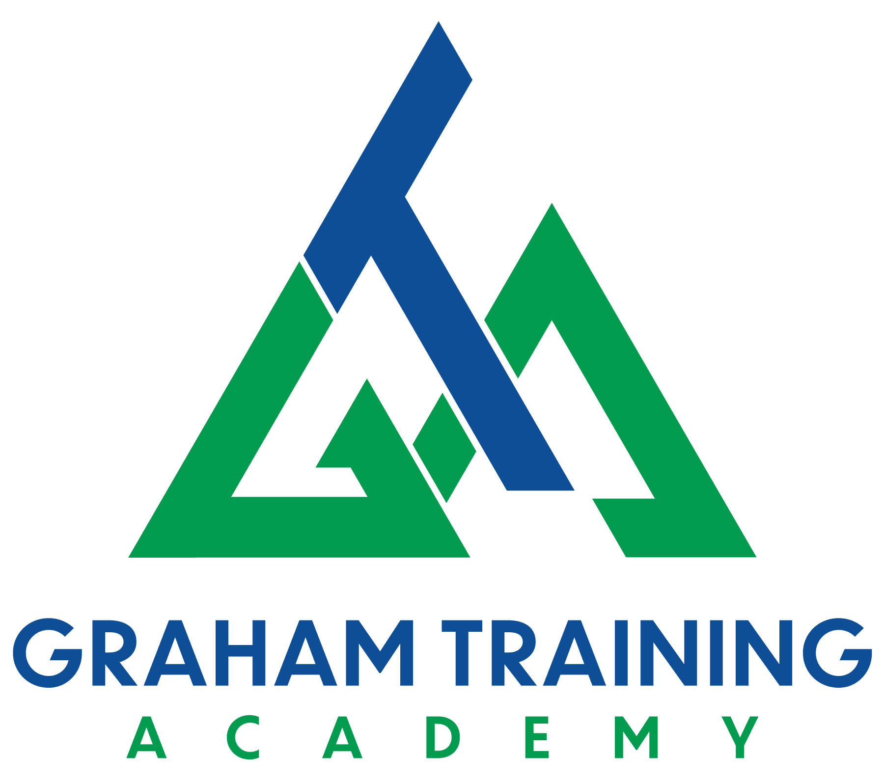 A green and blue logo for graham training academy.